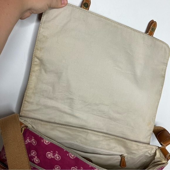 Fossil coated canvas messenger bag pink bicycle print leather trim - Picture 16 of 16